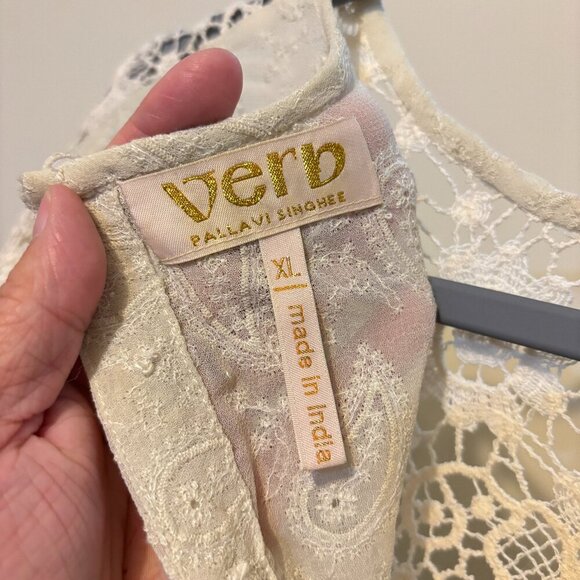 Anthropologie Verb Pallavi Singee Josephine Ivory Cream Lace Long Sleeve Dress - Picture 5 of 14